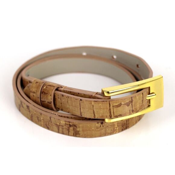BROWN GOLD CORK LEATHER 1/2"Wd DRESS CASUAL WOMEN'S BELT Sz XS/4 (A83 - Picture 6 of 13